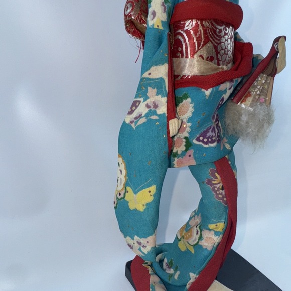 Japanese GEISHA Real Life Doll Red Fan Butterfly Kimono Antique Vintage Clothes - Picture 7 of 13